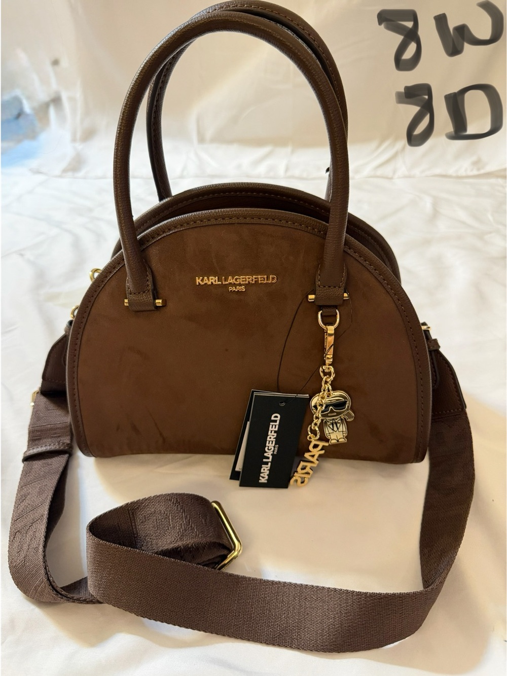 Karl Lagerfeld Chocolate Brown Dome Satchel with Gold Charm